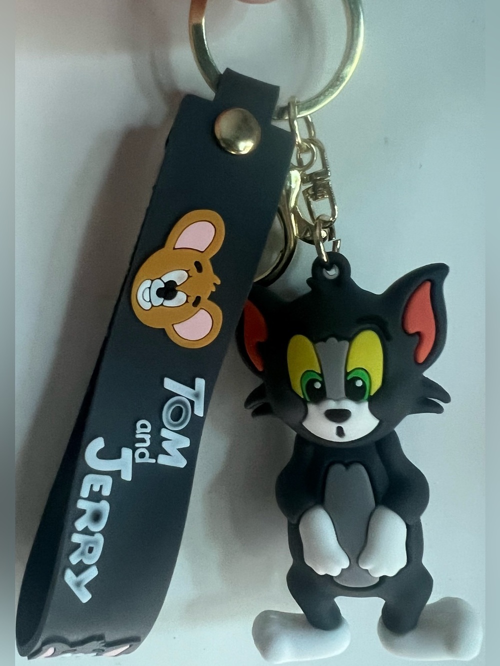 Gray Cat Silicone Keychain with Strap